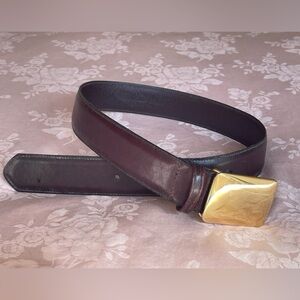 Brown Italian Saddle Leather Belt with Gold Buckle